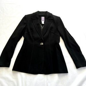 Zelda Womens Blazer Jacket Vintage Black Button Collar Triacetate Blend USA 6